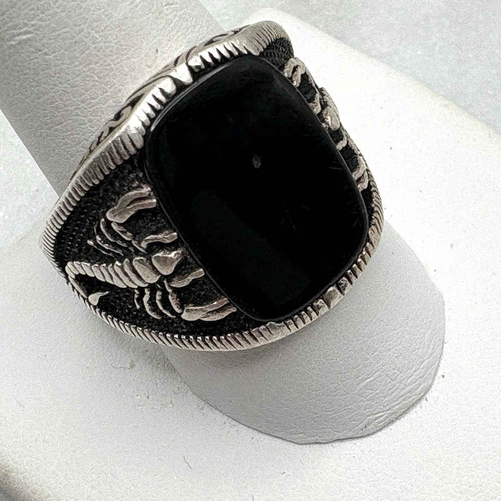 Vintage Estate Sterling Silver Onyx Mens Ring Size 11.5 Scorpion Biker Band READ